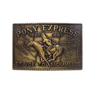 Vintage Pony Express St. Joe To Sacramento Belt Buckle 1860-1861 Antiqued Brass